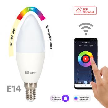 Умная лампа 5Вт WIFI RGBW свеча E14 EKF