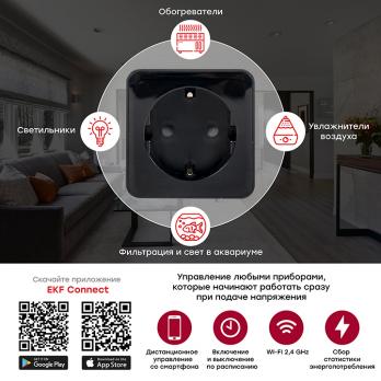 Умная розетка Wi-Fi черная EKF